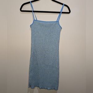Aritzia Wilfred Jazz Stripe Mini Dress Blue Check Bodycon Gingham Size XS